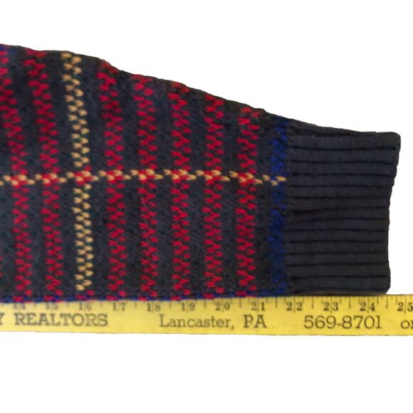 Eddie Bauer Chunky Knit Sweater Men's Sz L VTG 90s Colorful Plaid Textured Knit - Picture 11 of 12